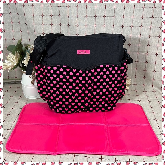 ReeBaby Handbags - ReeBaby Love Is. Baby Girl Diaper Bag Black & Pink Tons of Pockets Changing Pad